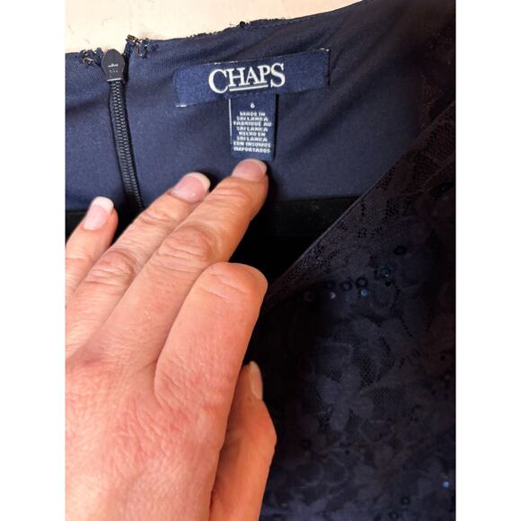 CHAPS Sequin Lace Sheath Dress Navy Size 6 - Picture 6 of 10